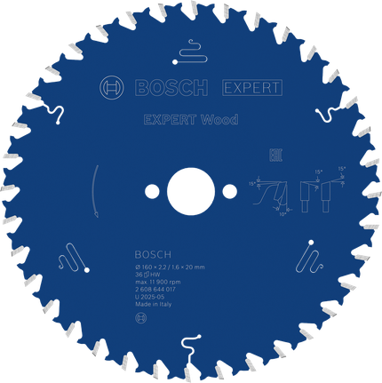BoschEXPERT 木工圆锯片 160 毫米，用于干净利落地切割木材。